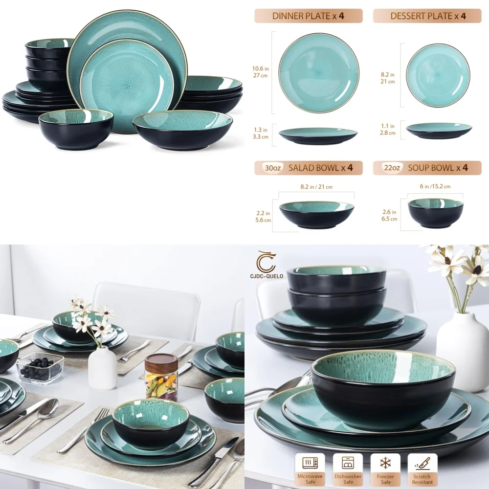 

Набор керамической посуды, набор керамической посуды из 16 предметов, набор столовой посуды для 4 входят тарелки, миски, прочный набор керамической посуды, идеально подходящий для каждый день