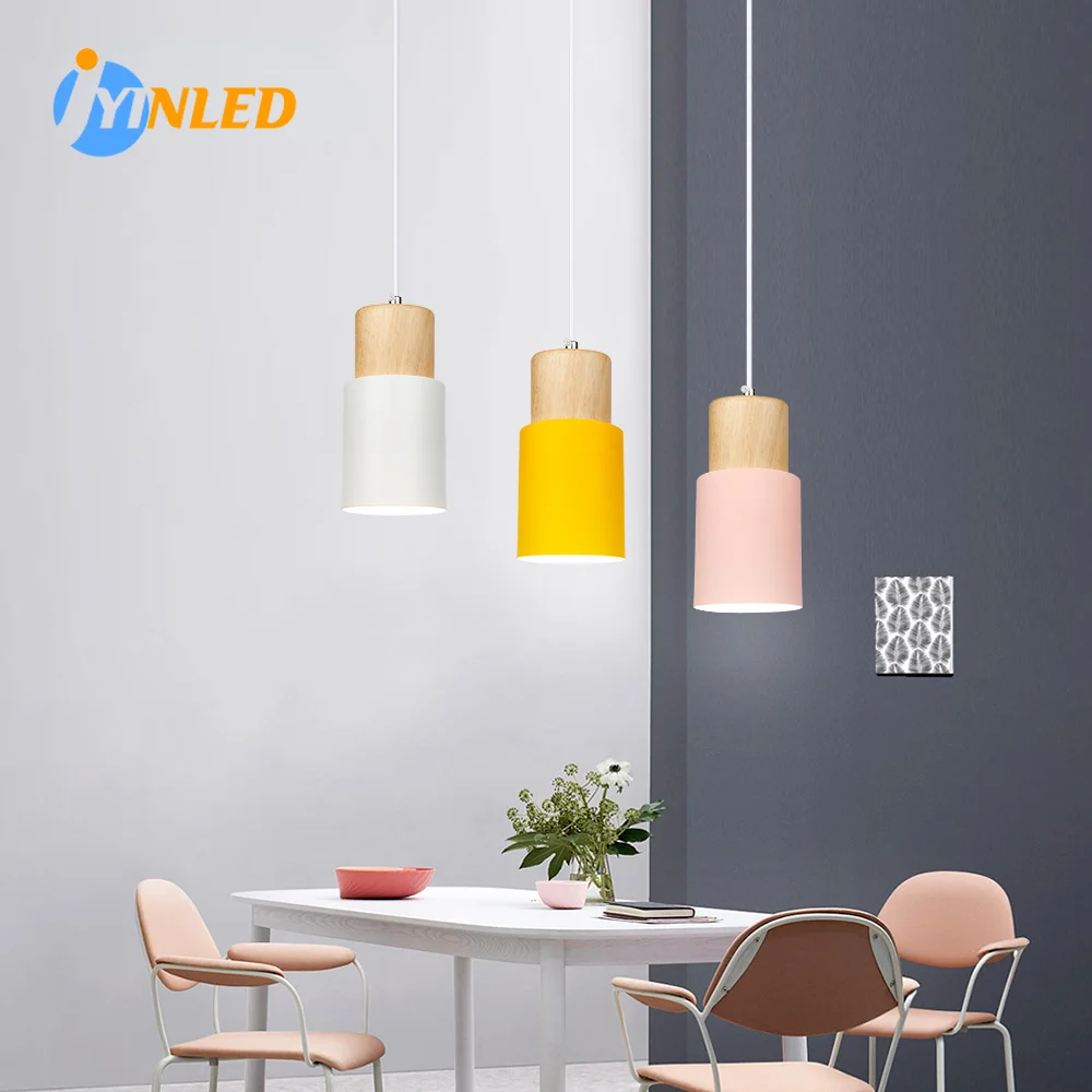 Nordic Pendant Light E27 Modern Hanging Lamp Fixtures for Bar Cafe Restaurant Indoor Lighting Decor Loft Wood Aluminum Lampshade