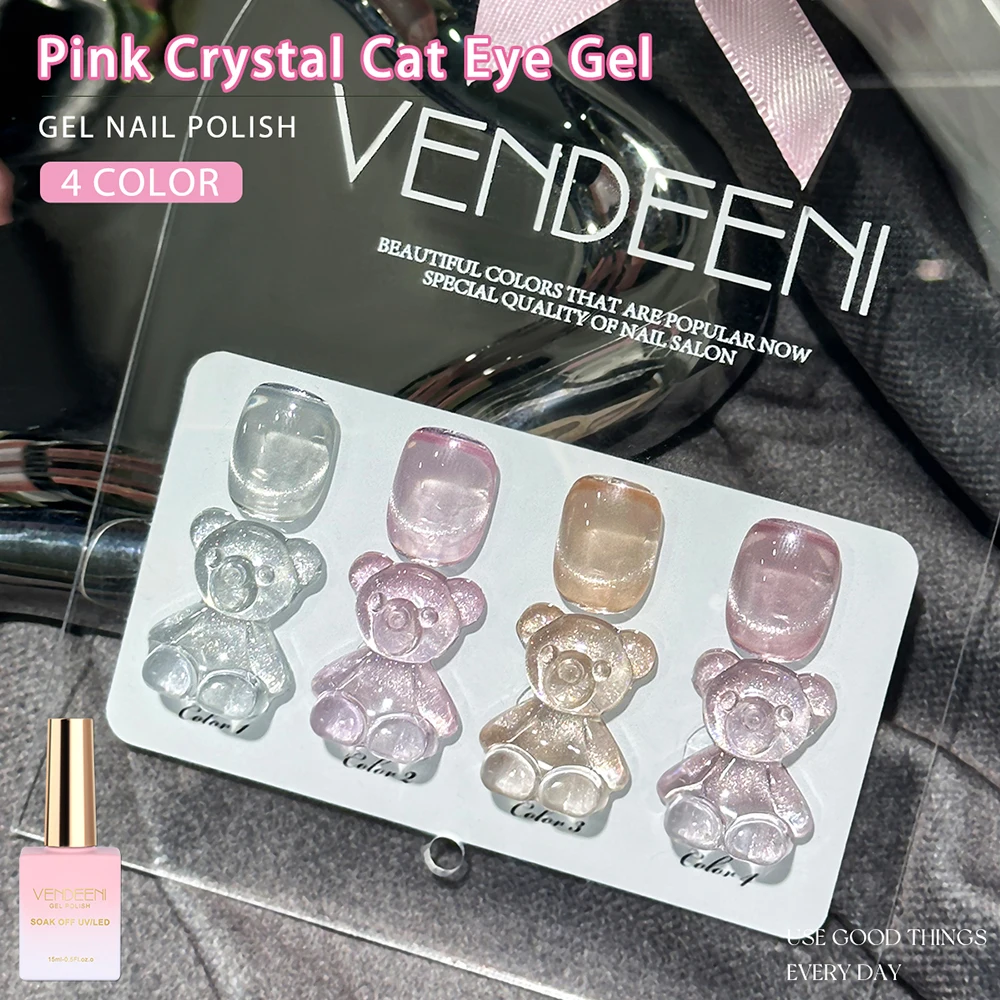 Nail Art Cat Eye Pink - Vendeeni 4 Colors/Set Pink Crystal Cat
