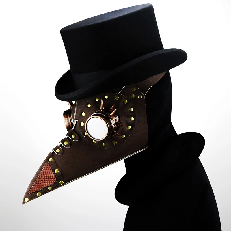 Beak Plague Doctor Mask for Face Adult Steampunk Halloween PU Leather Medieval Masquerade Cosplay Male Gothic Raptor Mask Prop