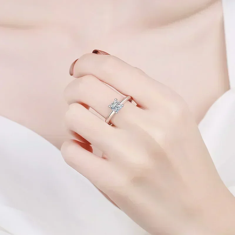 Elegant Store Original Certified 1/2 CT Moissanite Square Wedding Engagement Rings Jewelry Women 18K White Gold Ring Gifts