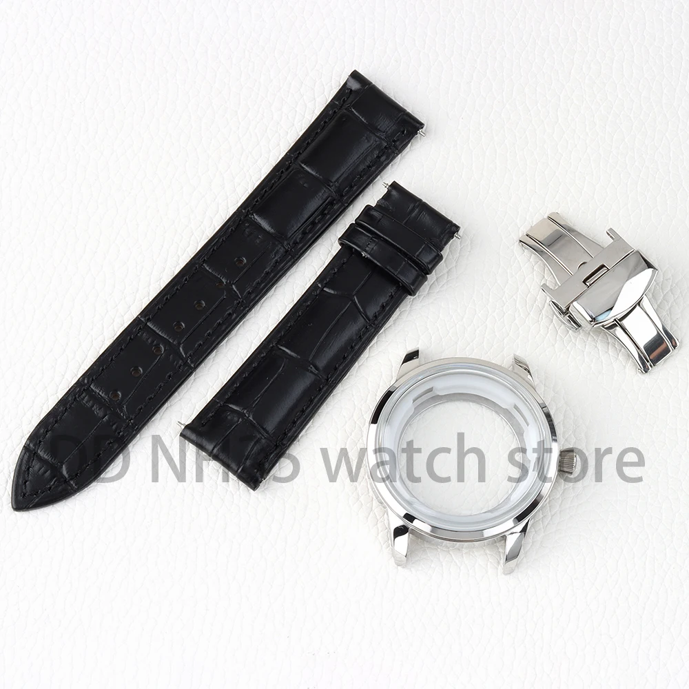 Arched Glass 40mm NH35 Case Solid 316L Stainless Steel for Cocktail Time Presage NH35 NH36 NH38 Movement Leather Strap 35mm Dial