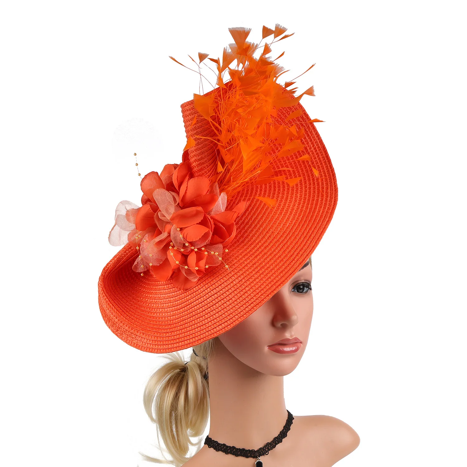 Elegant Tea Party Fascinator Kentucky Hat Women’s Fascinator Derby Straw Feather Pillbox Hat for Cocktail Wedding