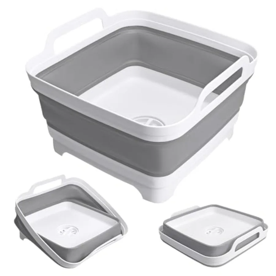 

Collapsible Wash Basin with Drain Plug, 2.4 Gallon 9L Collapsible Dish Basin, Portable Bottle Washing Basin for Baby Bottles, V