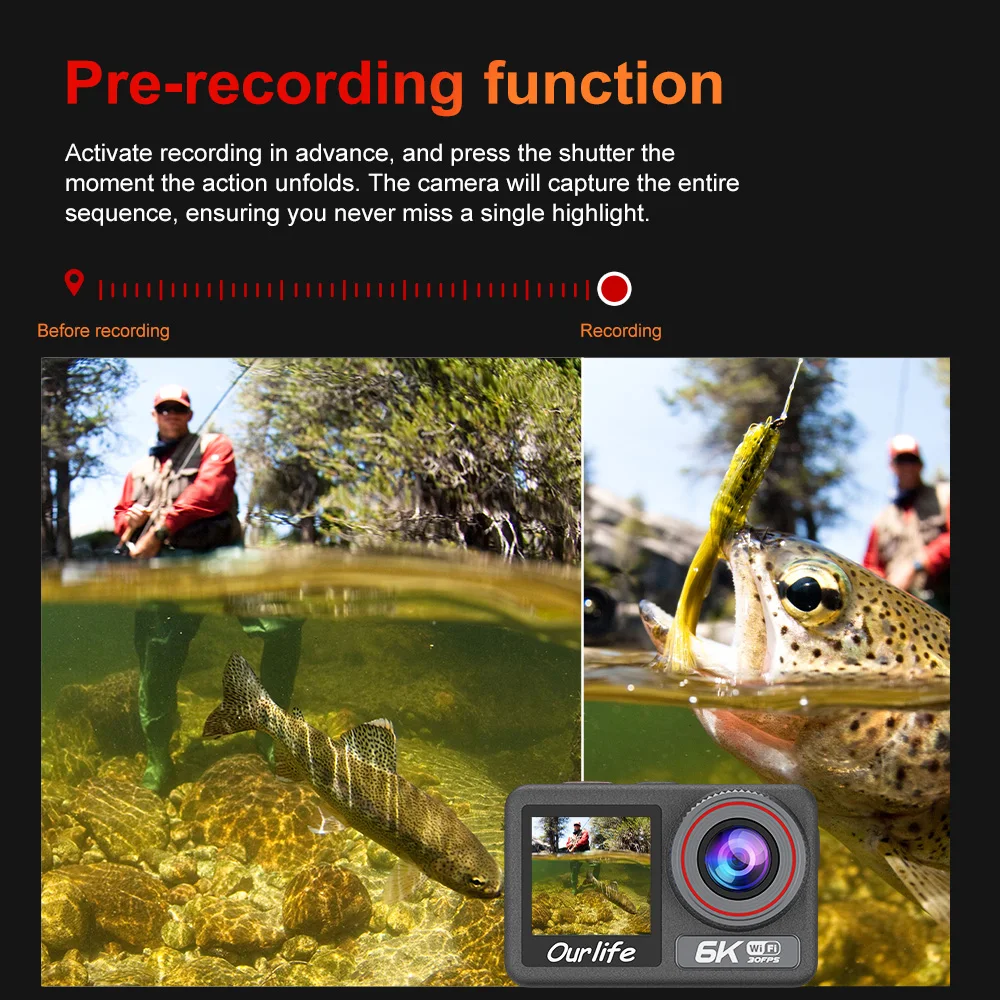 Ourlife 6K30FPS Action Camera 2.2 Inch Touch Screen 170° DVR 40M Waterproof Remote Control 5X Zoom Pre Record WiFi Sports Camera view 5