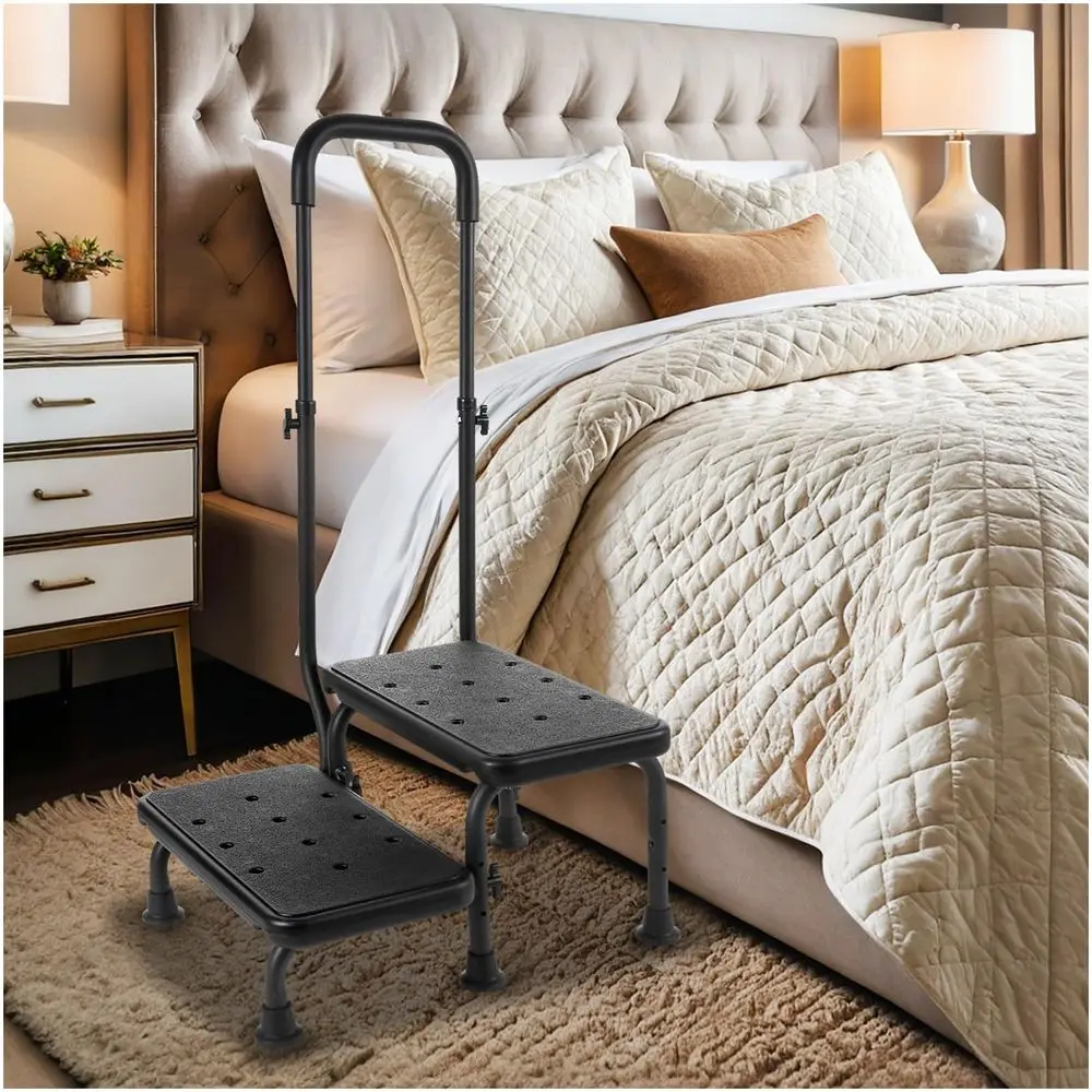 

Step Stool with Handle for Elderly Bed Steps for High Beds with Adjustable Handrail ampNonSlip Platform, Holds up to 450 lbs