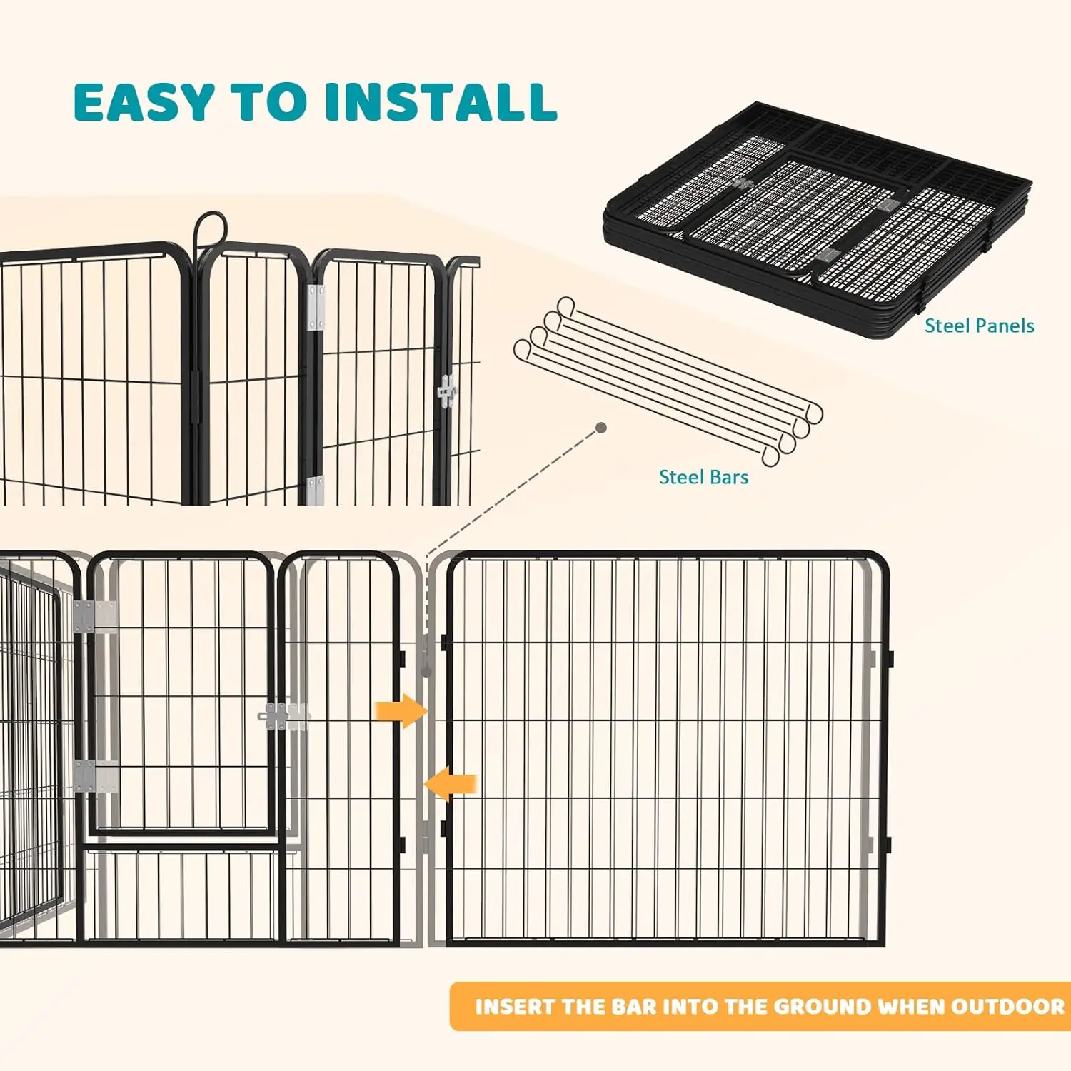 Heavy Duty Metal Dog Playpen for Medium/Small Animals,  Dog Fence Exercise Pen with Doors