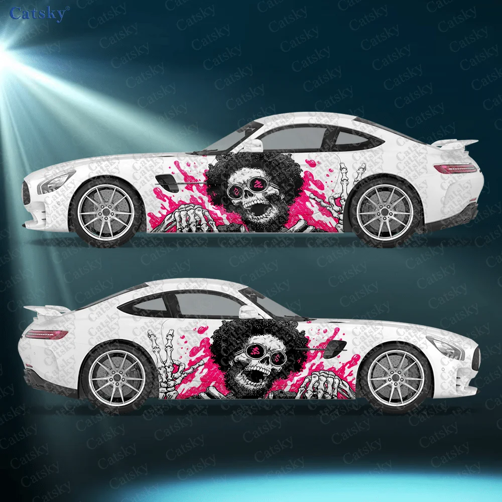 

2pcs Afro Skull DJ Car Side Decals, Self-Adhesive PVC Waterproof & Scratch-Resistant Stickers, Fashionable Decals
