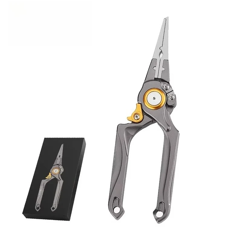 

Алюминиевые рыболовные плоскогубцы с головкой из нержавеющей стали, ножницы для разрезных колец, с витым шнурком и подарочной коробкой