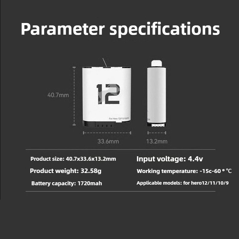 3.85V 1720mAh Battery for GoPro Camera 12 Endurence Battery for GoPro Hero 12 11 10 9 GoPro Accessories