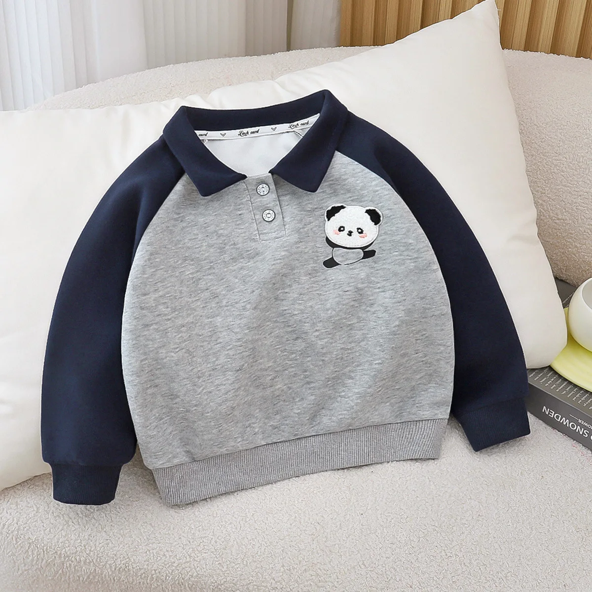 

2026 New Spring Children Loose Sweatshirt 1-7Y Boys Cartoon Print Polo Collar Long Sleeve Hoodies Soft Kids Daily Tops Clothing