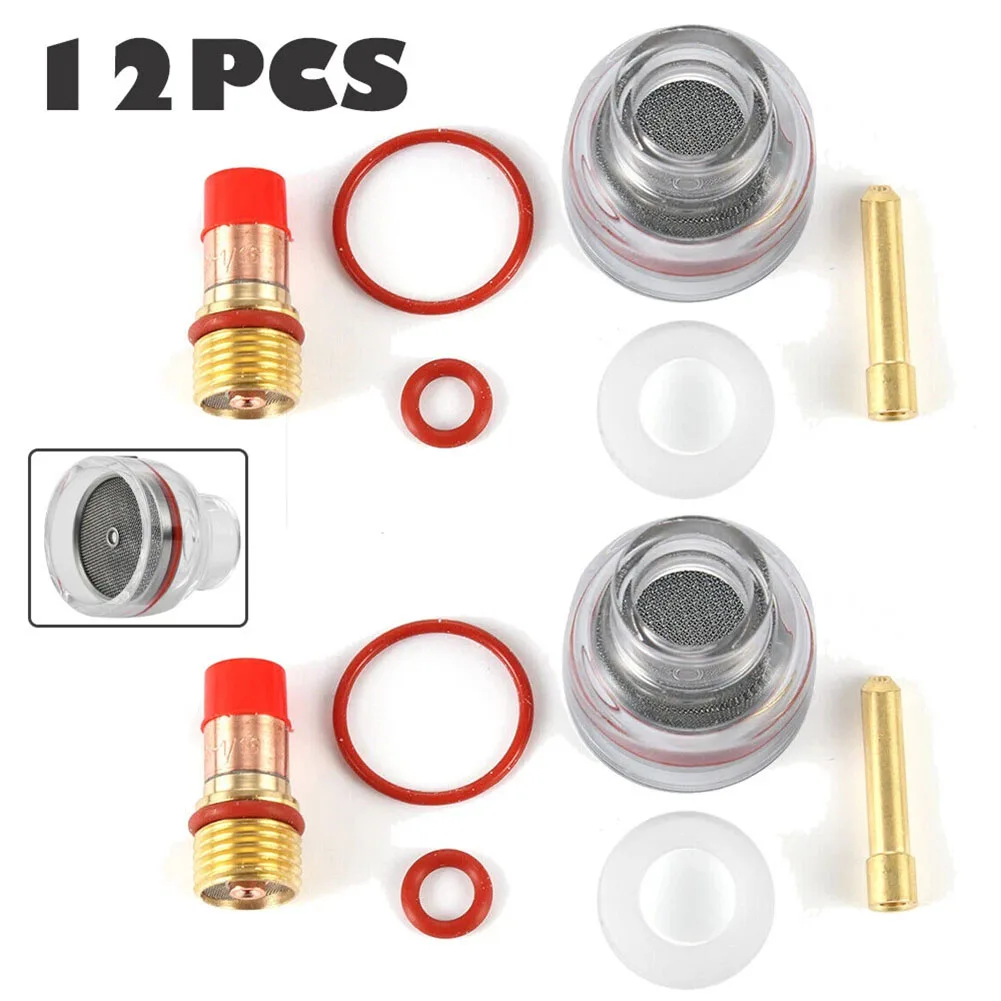 

12PC TIG Welding Torch Glass Cup Gas Lens Collet Set Compatible with WP 17 18 26 Argon Welding Torch Accessories