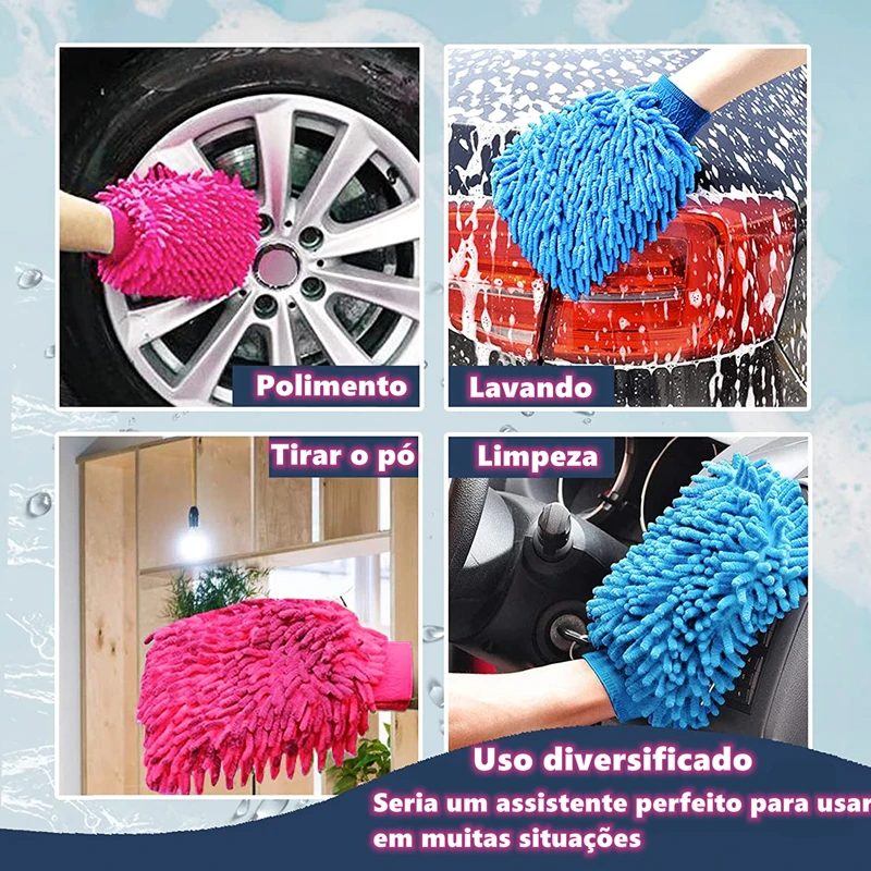 Microfibra Car Wash Mitt Dupla Face Chenille Auto Luvas Ultra Absorvente Wash Car Sponge Scratch Free Microfiber Car Cleaning