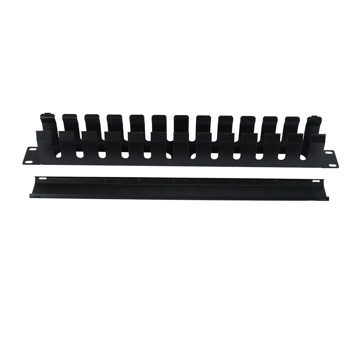 1U Cable Management Horizontal Mount 19 Inch Server Rack , 12 Slot Metal Finger Duct Wire Organizer With Cover