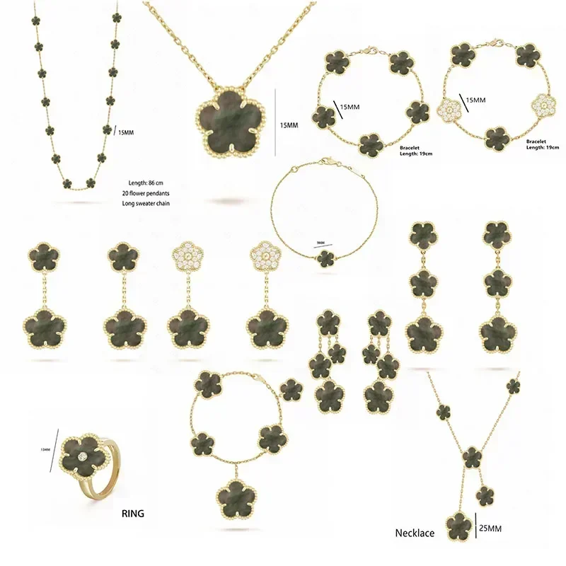 

Women's luxury jewelry, high-quality jewelry, four-leaf clover necklace, four-leaf clover bracelet, gray mother-of-pearl set