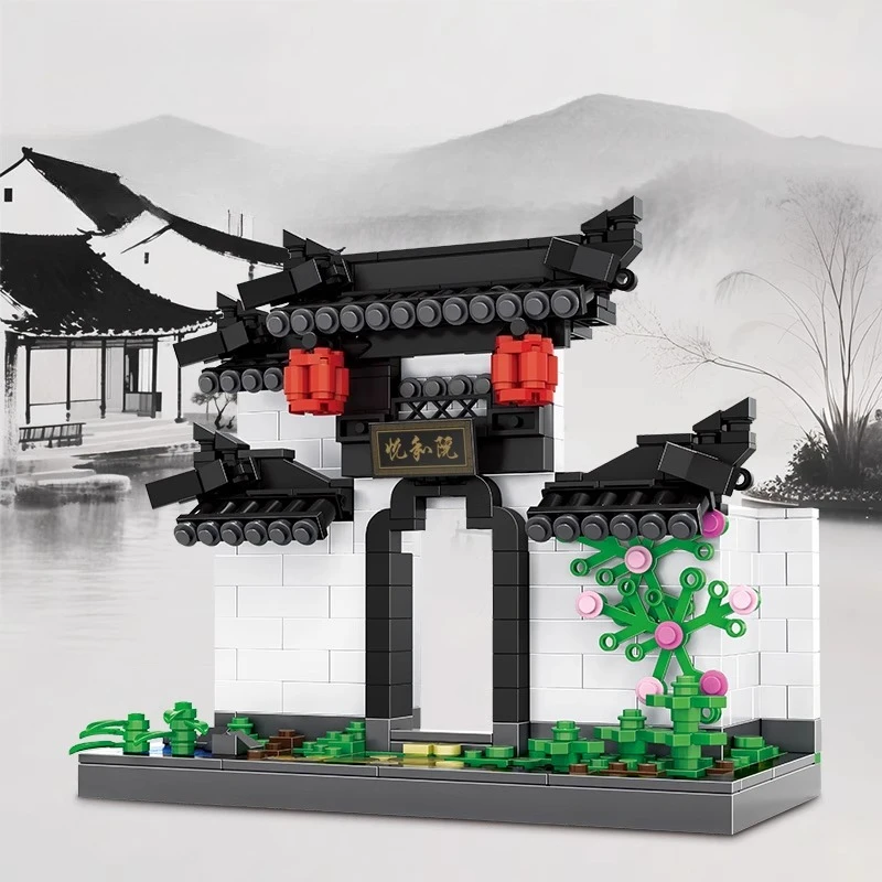 Klocki konstrukcyjne SEMBO w stylu starożytnym, kreatywny i modny model willi, składany ręcznie, model dziedzińca, ozdoby na biurko, prezenty