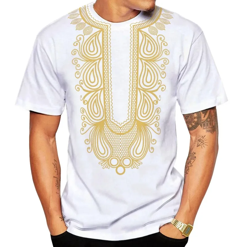 Fashion Men's T Shirt African Style Gold Stamping 3d Print Casual Short Sleeve Loose Oversized Tshirts For Top Clothing Camise