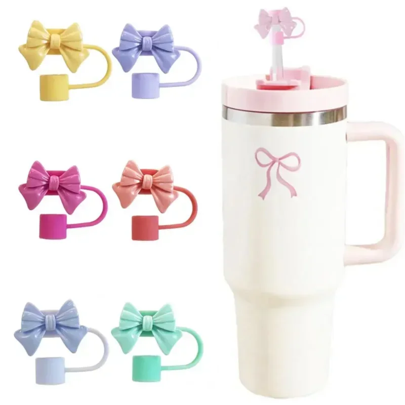 New Cute Bow Straw Cap Covers Silicone Straw Toppers Cap For Stanley Cups Accessories Straw Dust Cap For 10mm Diameter Straws