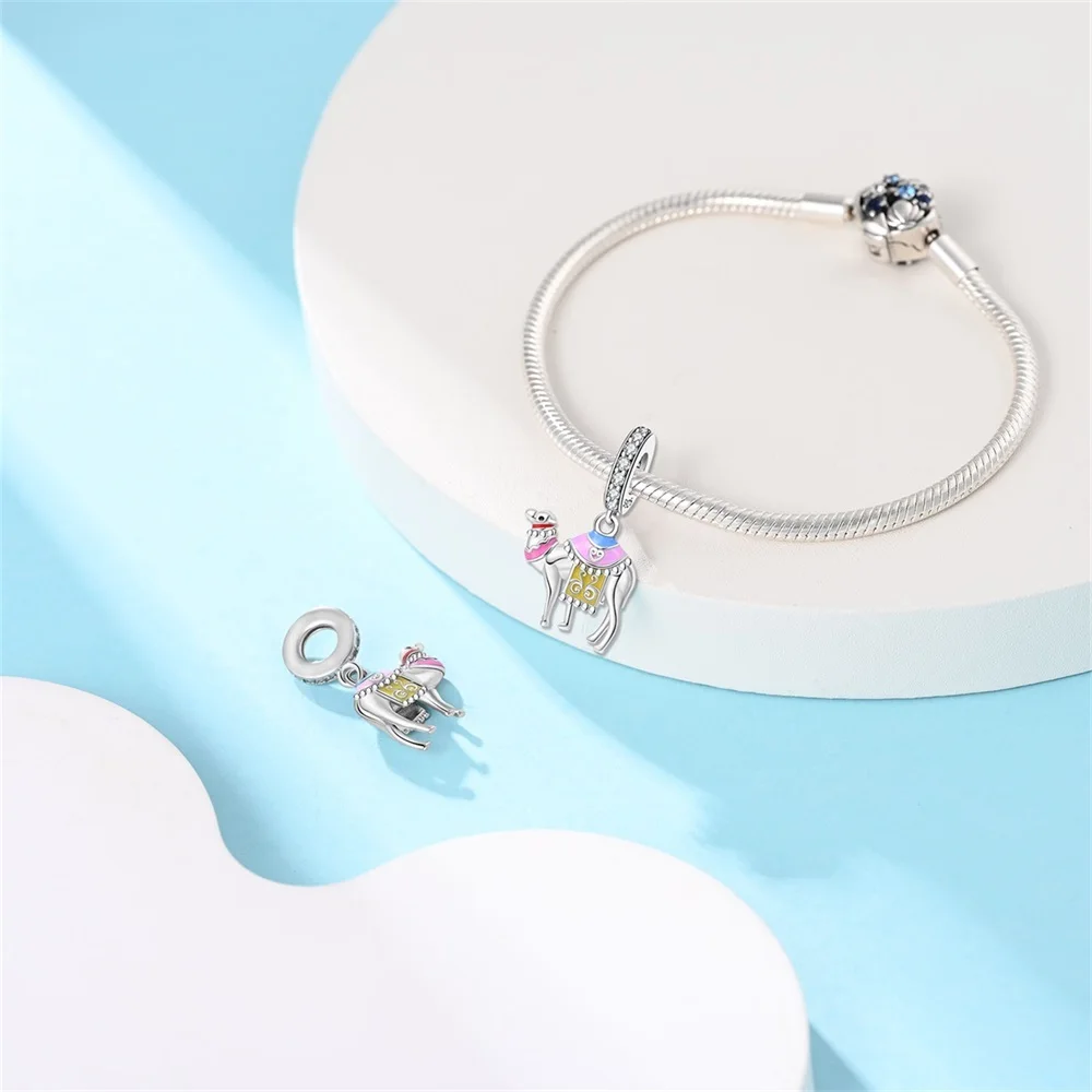 Classic 925 Sterling Silver Colored Love Desert Camel Charm Fit DIY Bracelet Necklaces Women's Travel Cute Jewelry Accessories