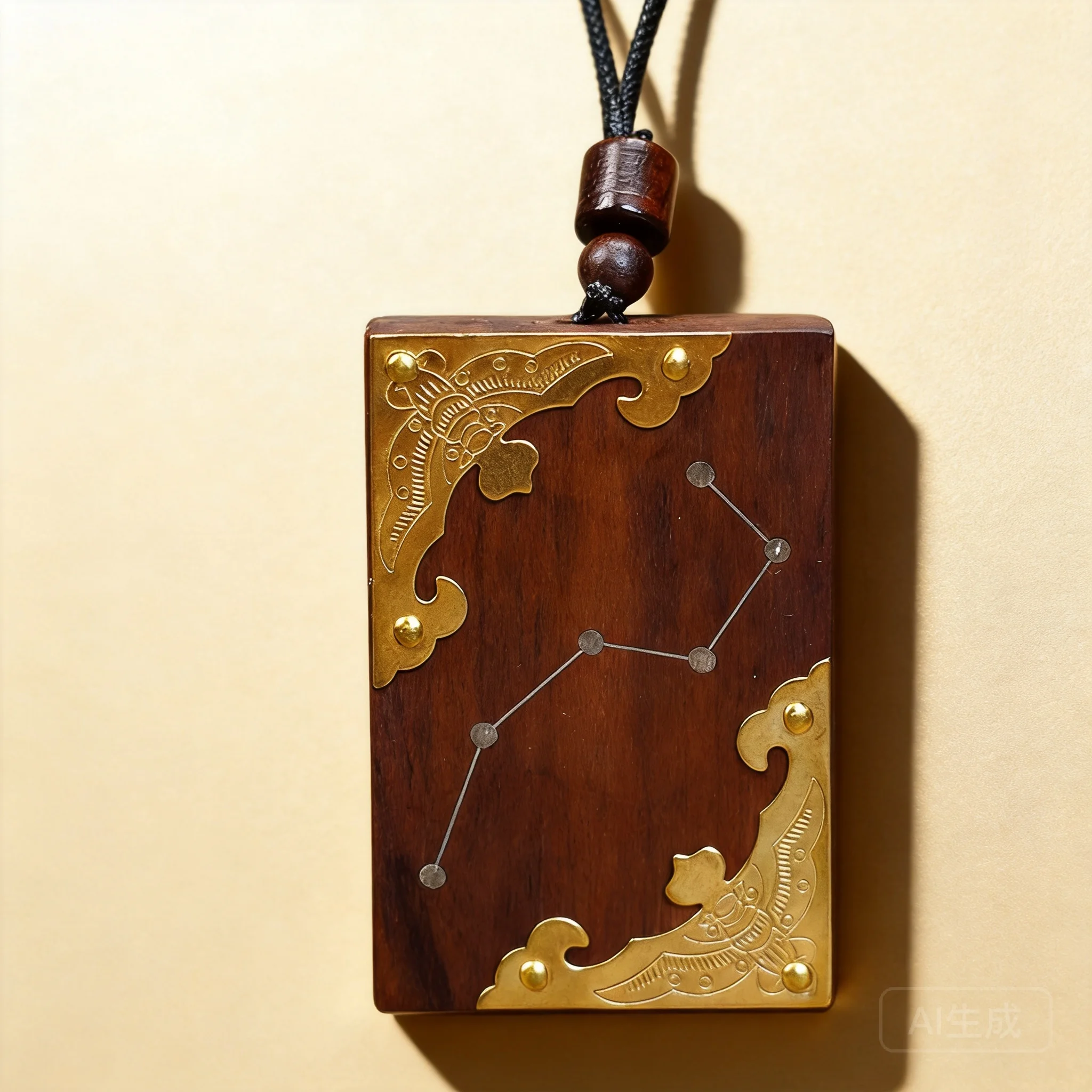Chinese Style Lucky Blessing Jujube Wood Pendant Brass Bat Corner Big Dipper Pattern Amulet Necklace For Men Women Good Fortune