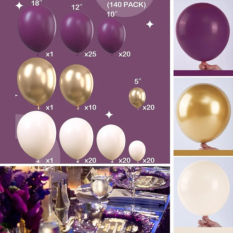 140Pcs Macaron Purple Latex Balloon Set 32Inch Birthday Number Foil Balloon Chrome Gold Globos For Birthday Wedding Party Decor