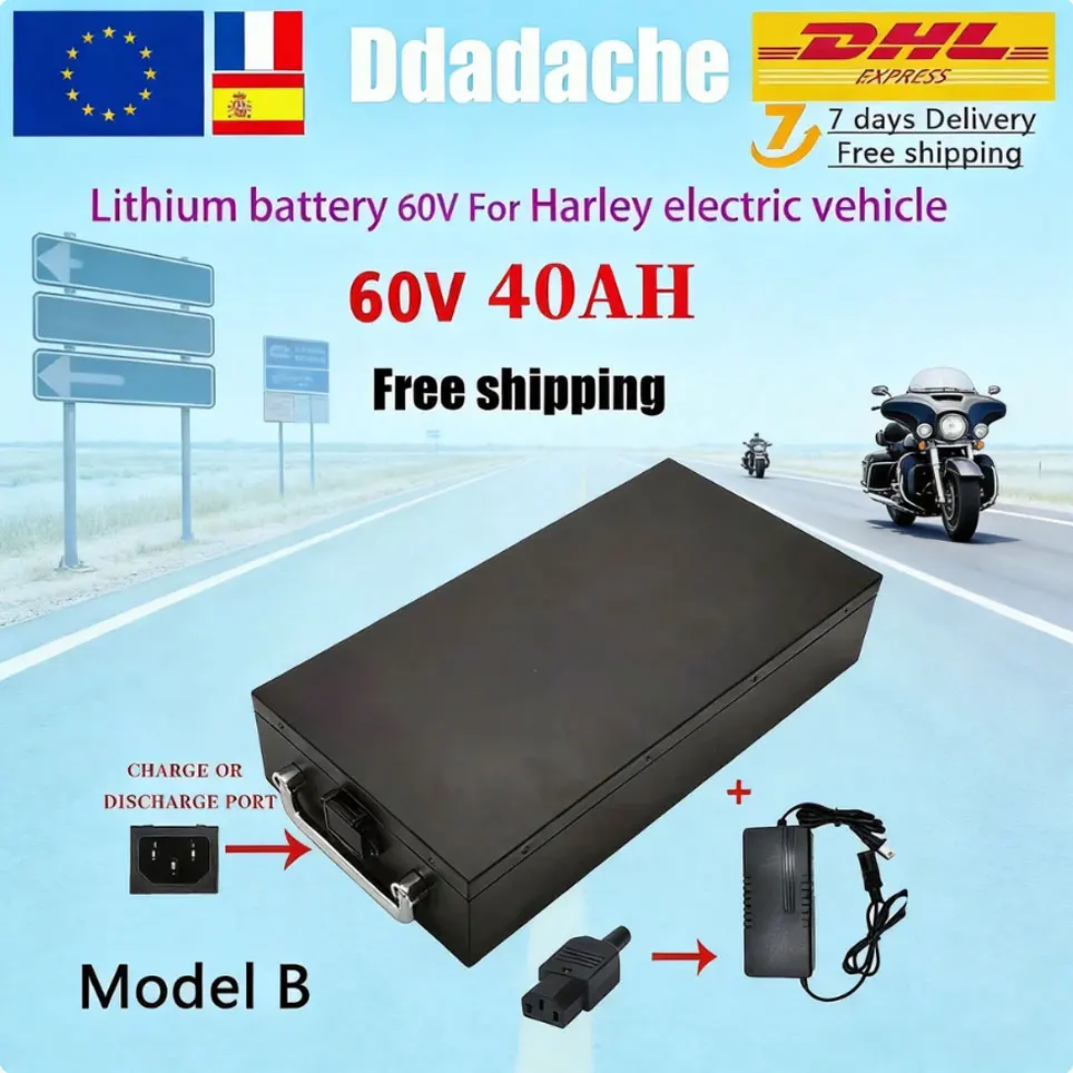 Batterie électrique Citycoco pour Harley, 60V 20Ah-40Ah pour moto Harley 250W~1500W, batterie au lithium étanche + chargeur 67.2V