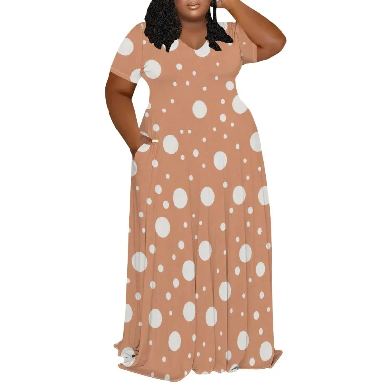 

Plus Size Maxi Dress for Women Summer Casual V Neck Short Sleeve Floor Length Sundress A Line Long T Shirt Dress with Pockets
