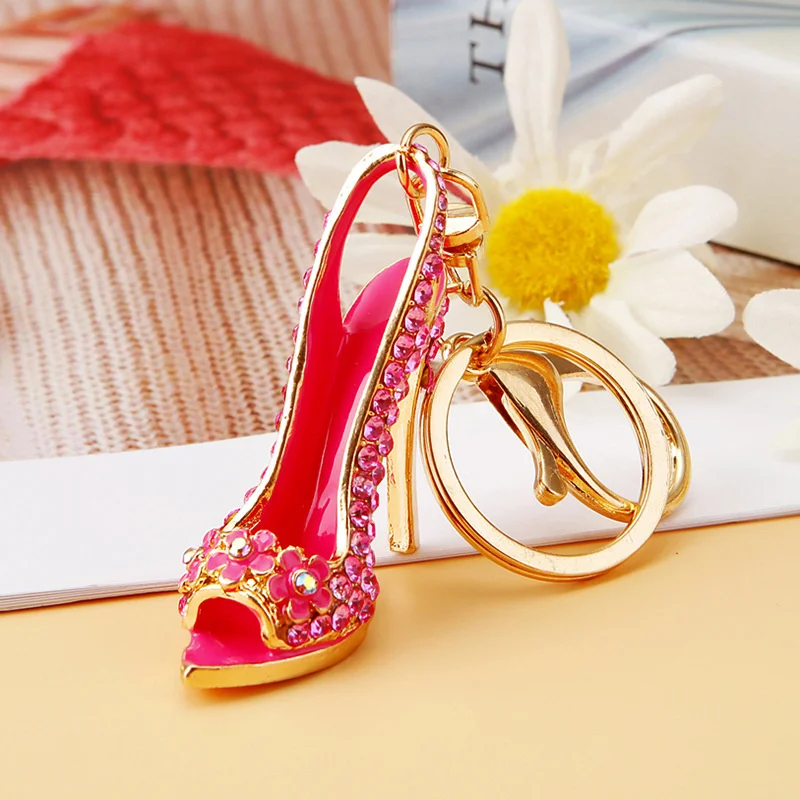 High Heel Shoe Keychain Rhinestone Crystal Purse Car Key Chain Bag Decorative Alloy Keyring
