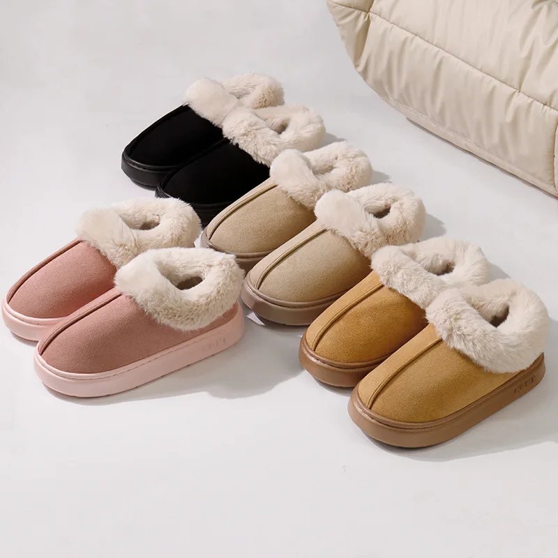 سميكة الدافئة أفخم الثلوج أحذية النساء شتاء 2025 رقيق فو الفراء أحذية قطنية امرأة سميكة وحيد عدم الانزلاق الراحة شبشب منزل