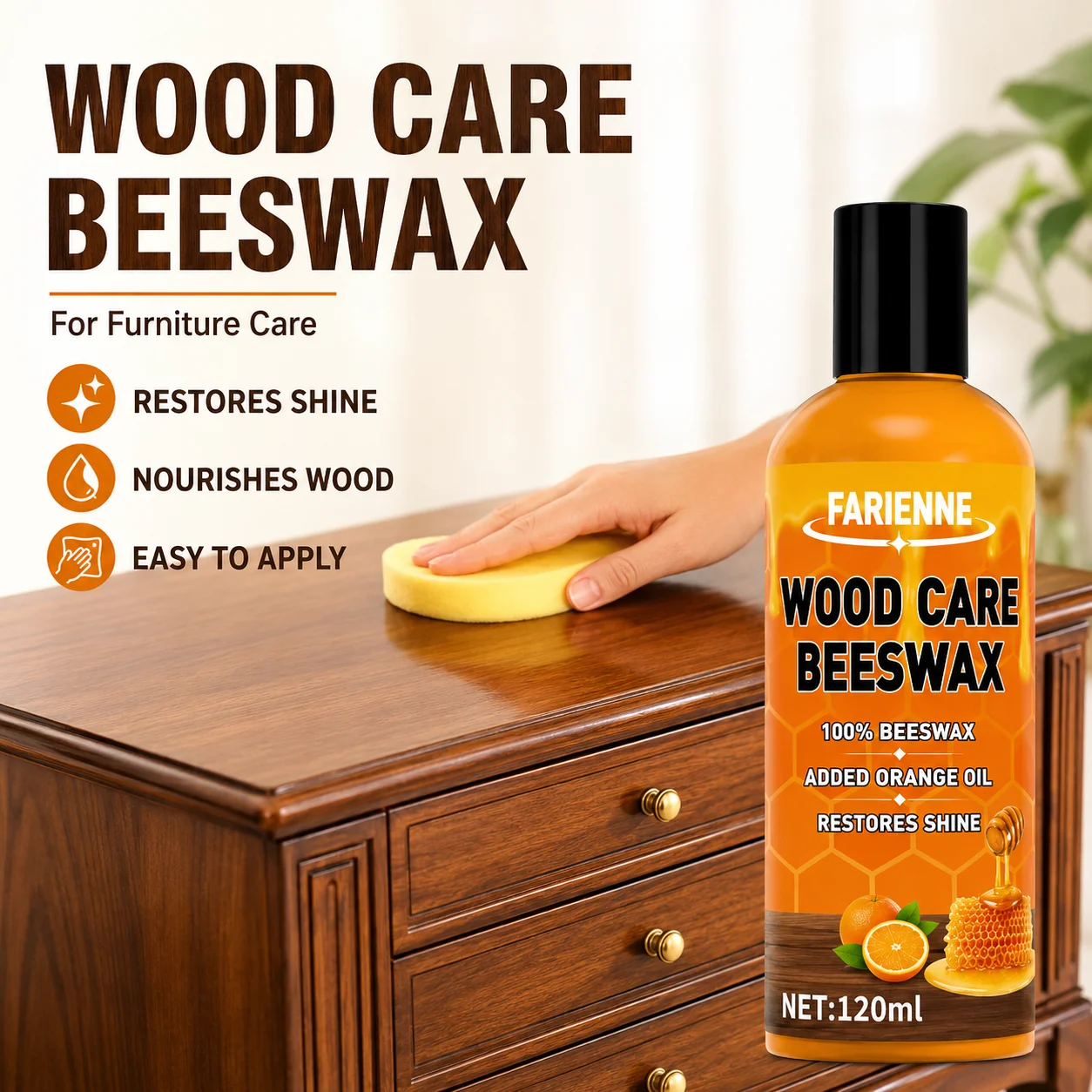 55ml/120ml Natural Beeswax Wood Care Wax - For Hardwood Floor & Furniture, Restores Shine, Waterproof & Anti-Cracking Polish