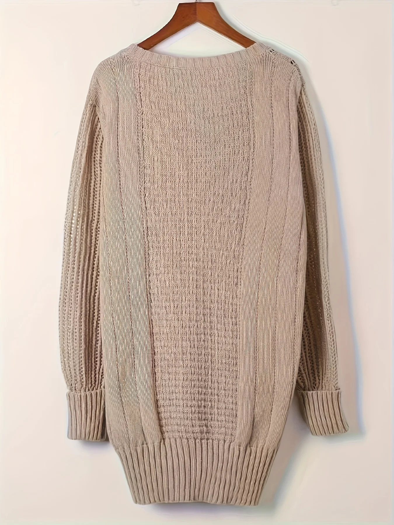 Women'S Casual, Niche Fashion, Commuter Style, Solid Color, Round Neck, Twisted Rope, Openwork, Long-Sleeved Knitted Pullover.