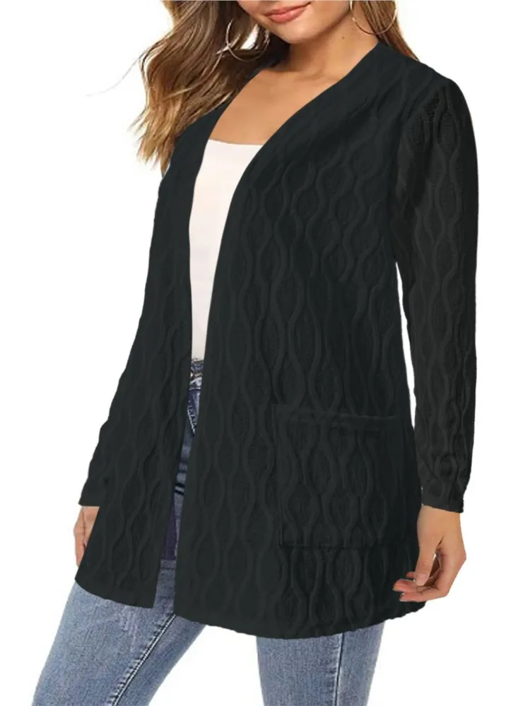 Autumn And Winter New Hollow Solid Color Home Casual Temperament Commuting Knitted Long Sleeved Cardigan Jacket Women's Clothing