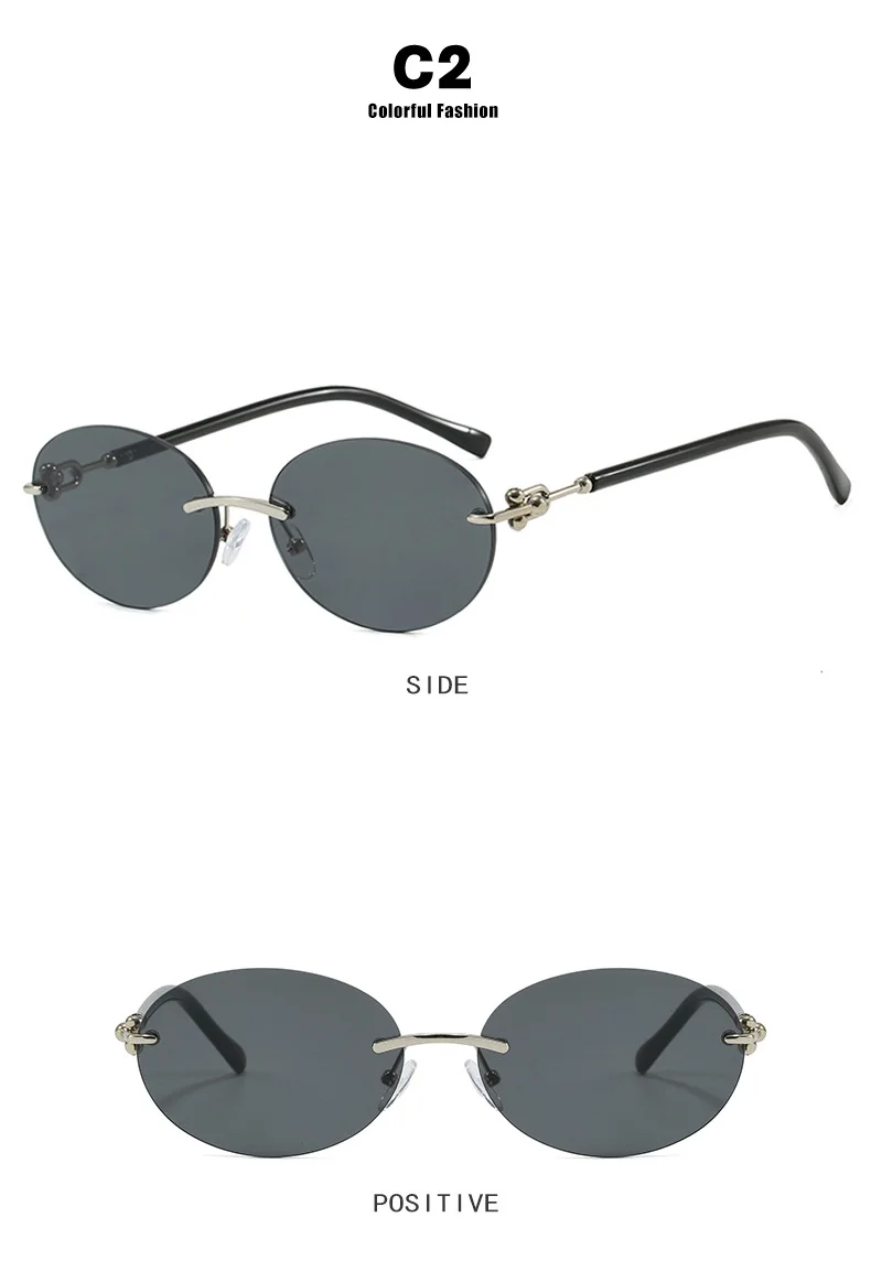 Mode ovale randlose Sonnenbrille für Frau beliebte runde rahmenlose Sonnenbrille Shades Retro hochwertige Unisex stilvolle Brillen – Detail 5