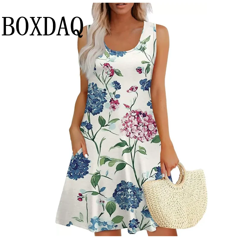 Vintage Bloemenpatroon Overgooiers Voor Vrouwen Zomer Casual Tank Bloem 3D Print Jurk Losse Plus Size Mouwloze Jurken 8XL 9XL