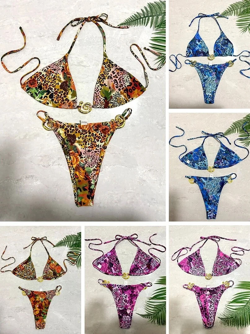 

Sexy Slimming Backless Tie Dye Bikini Women's Swimsuit Casual Surfing Suit with Chest Pad No Steel Support Polyester
