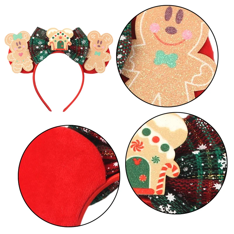 2024 Merry Christmas Mickey Minnie Mouse Ear Headband For Girl Hair Accessories For Women Candy Cane Hairband Kids Xmas Headwear