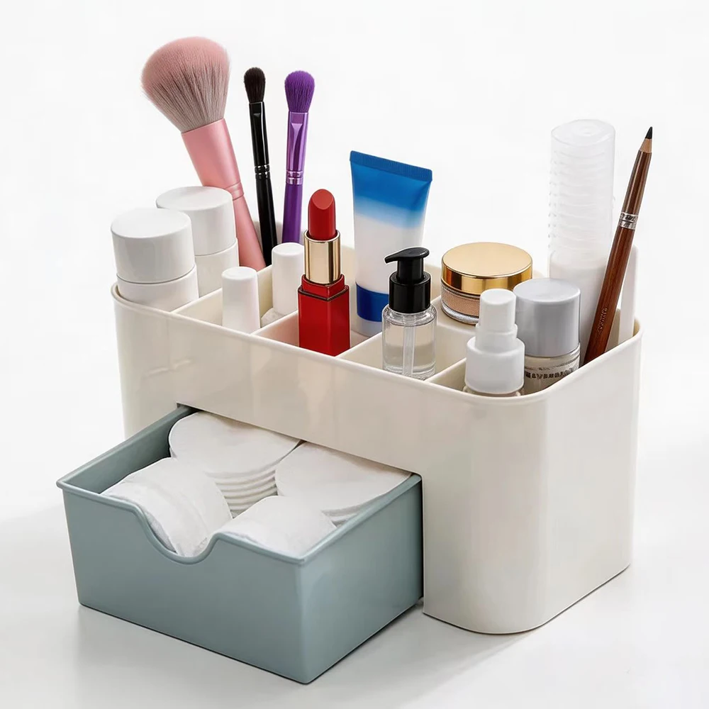 Plastic Cosmetic Storage Box Multifunctional Desk Make-up Organizer Case Lipstick Perfume Ring Display Box Stationery Container