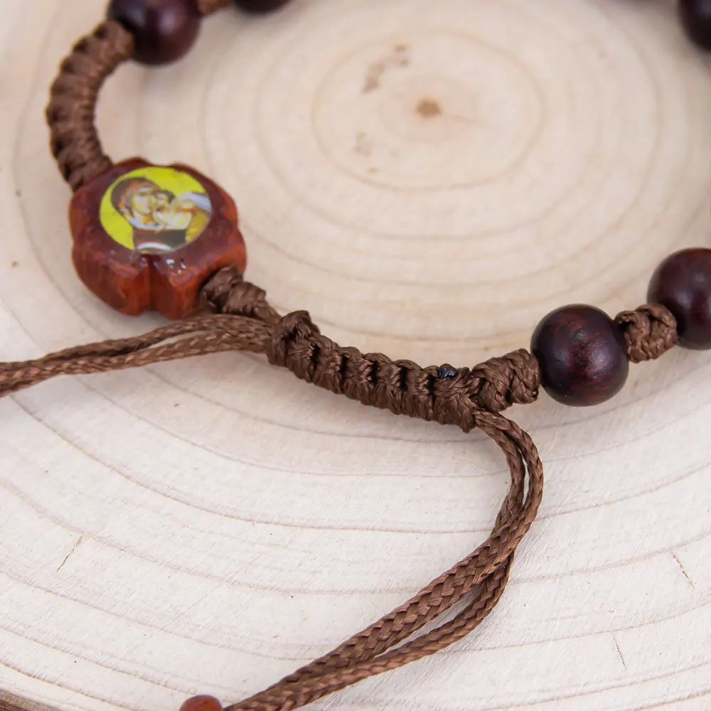 HTISOK Handgefertigtes Holz-Rosenkranz-Armband mit Jesus- und Maria-Anhängern – Katholischer Andachtsschmuck für Gebete, spirituelle Geschenke – Detail 1