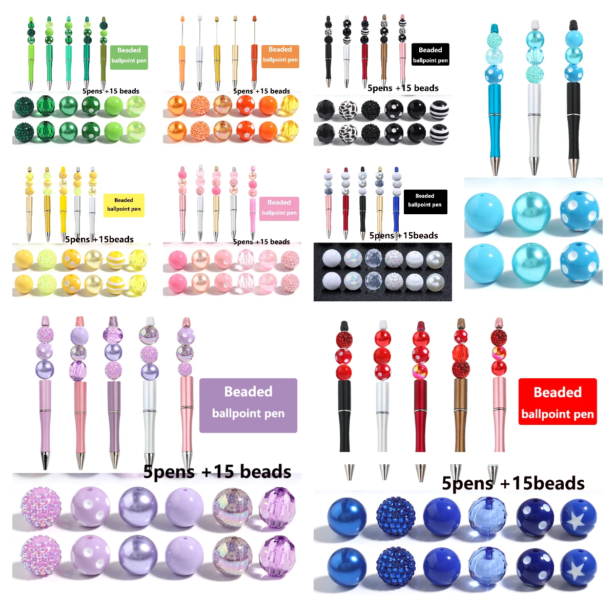 

5pens and 15beads Beadable Ballpoint Pens Jewelry Personalized Gifts Pen Student School Office Writing Signature Pen Stationery
