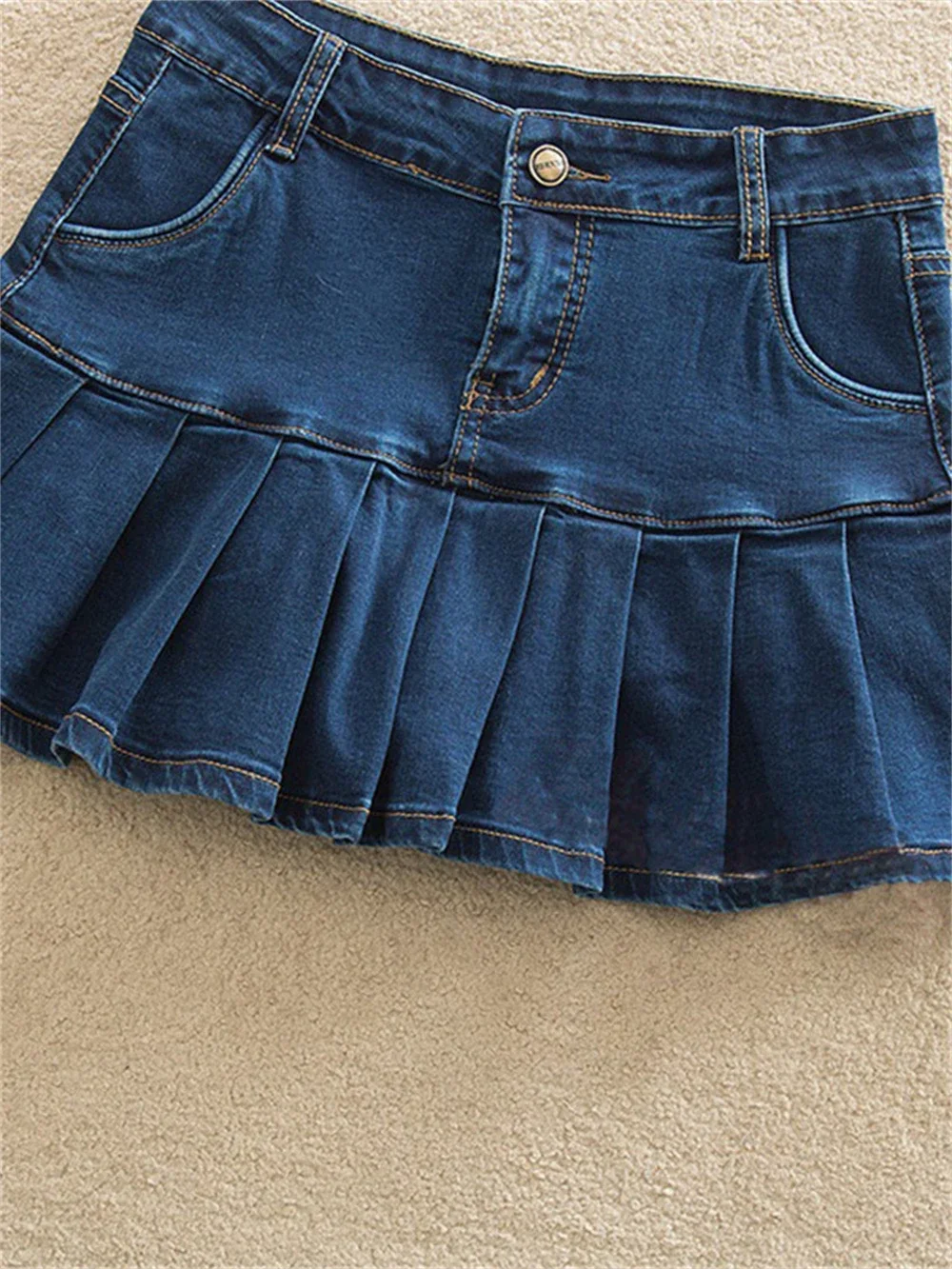 Denim Skirt With Ruffles 6XL 7XL Harajuku Jeans Skater Woman High Waist Bottom Female Casual Pleated Micro Mini Short Jurken