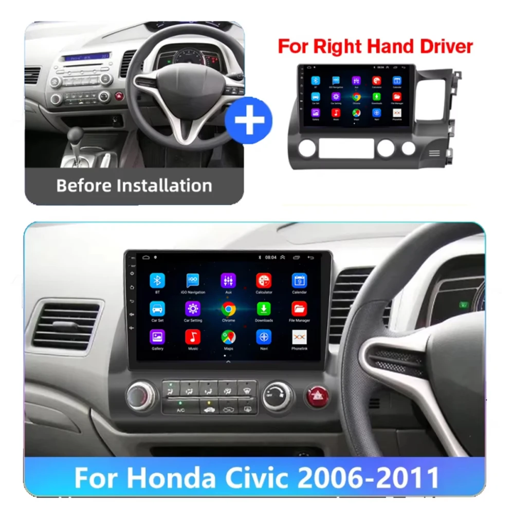 Android 16 Car Radio for Honda Civic RHD 2005 - 2012 Multimedia Player 2 Din Right Hand Drive Navigation GPS Carplay DVD