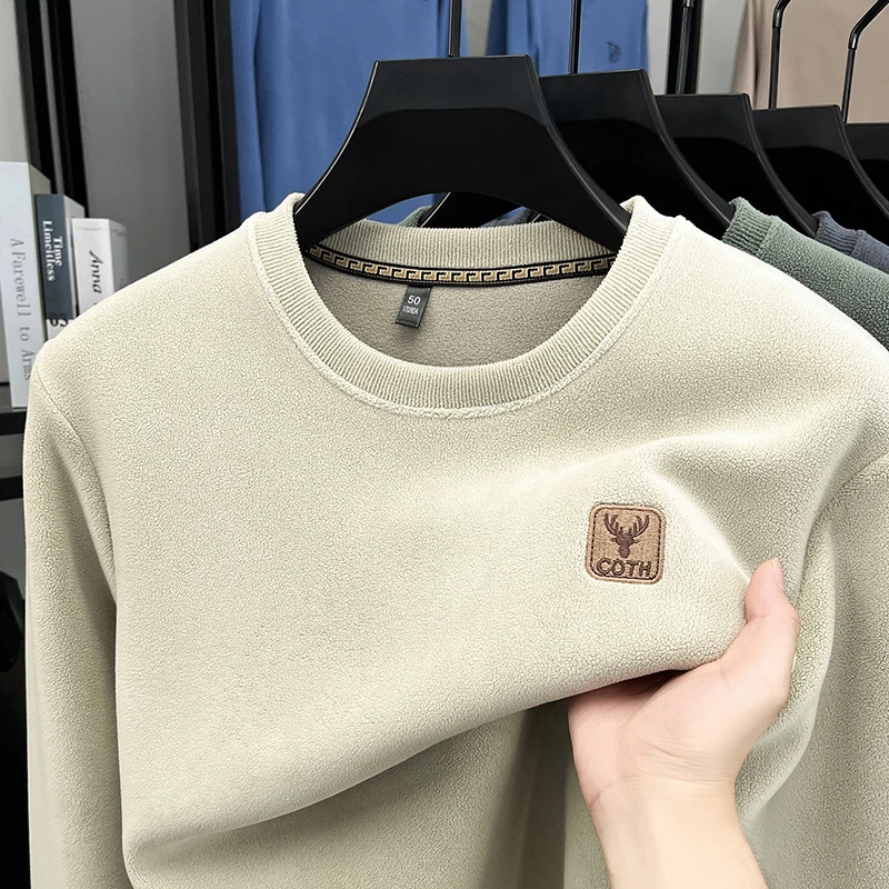 

Designer Original Men's Crew Neck Sweatshirt Long Sleeve Soft Warm Anti Pilling Chest Badge Solid Color Casual Autumn Winter