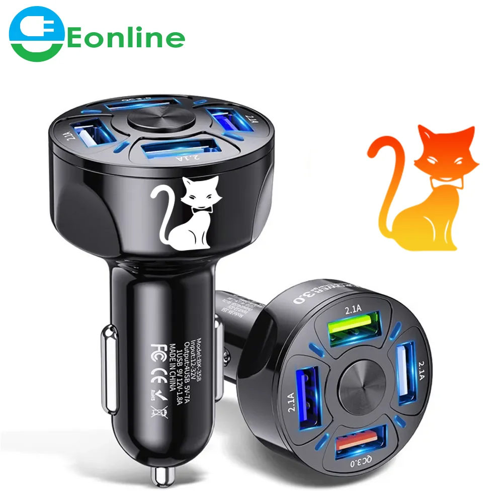 

EONLINE 4 Ports USB Car Charge Quick 30W Mini Fast Charging 3.0 Cigarette Lighter Mobile Phone Charger Adapter In Car