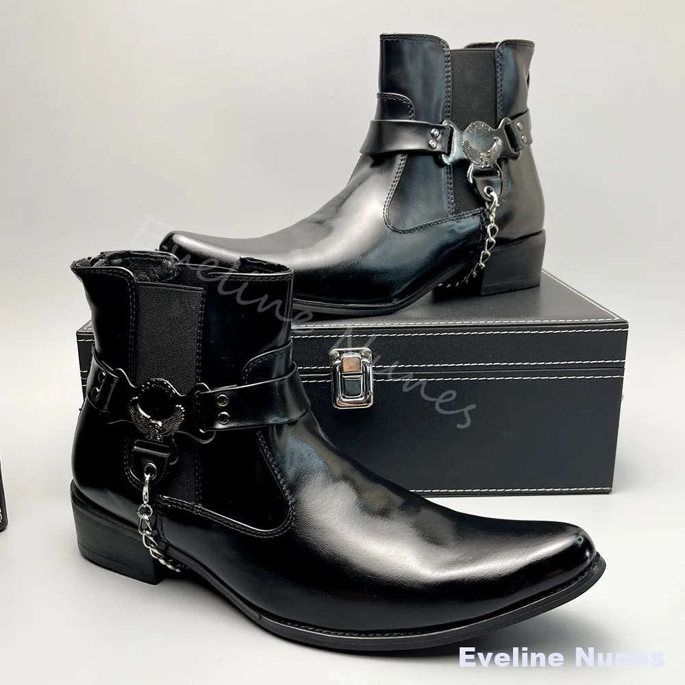 Party Nightclub Chelsea Boots Men Pointed Toe Belt Buckle High-top British Style Business Dress Boots Cool Motorcycle Ankle Boot