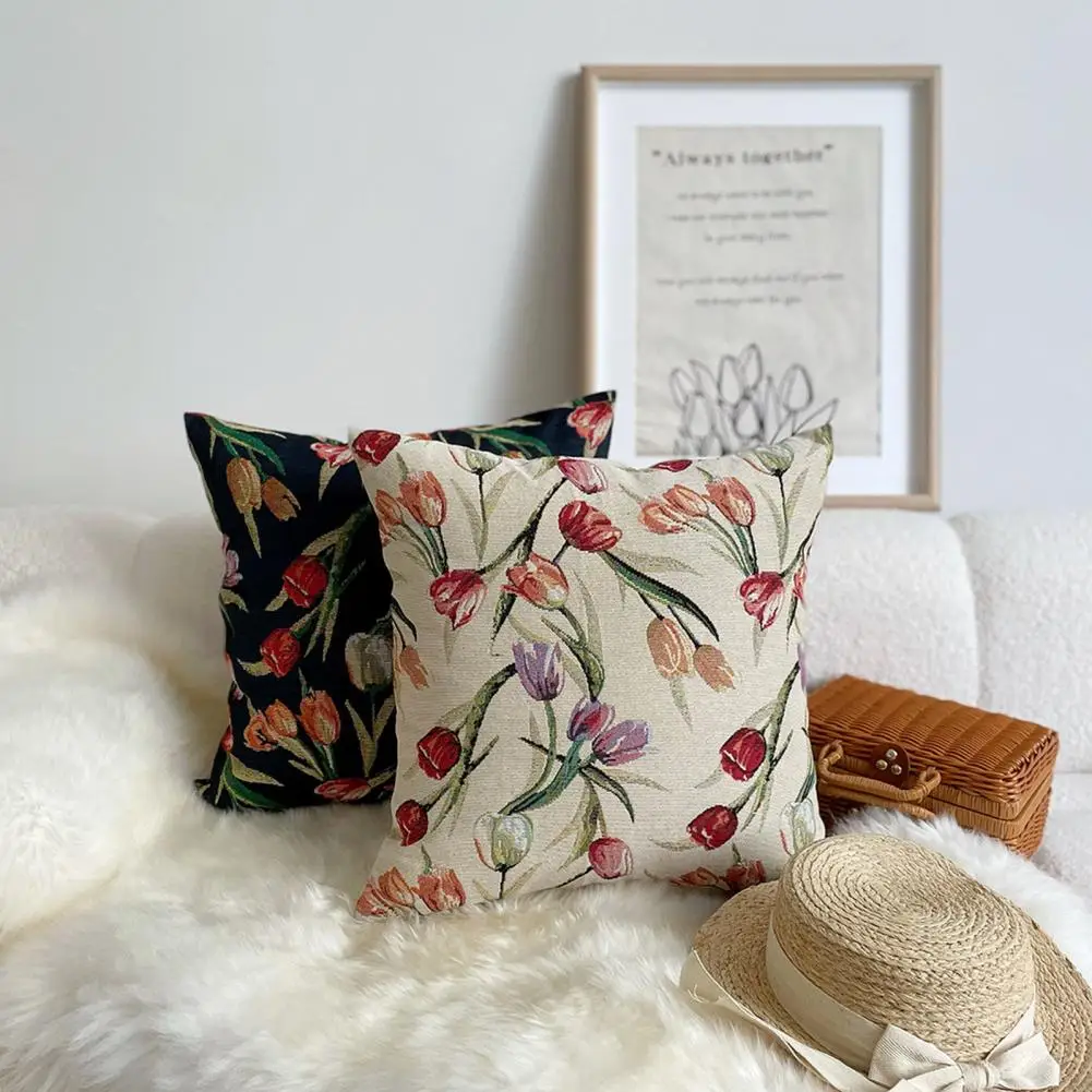 Throw Pillow Cover Practical Modern Simple Style Pillowcase Luxury Vintage Tulip Pillow Cushion Cover for Bedroom