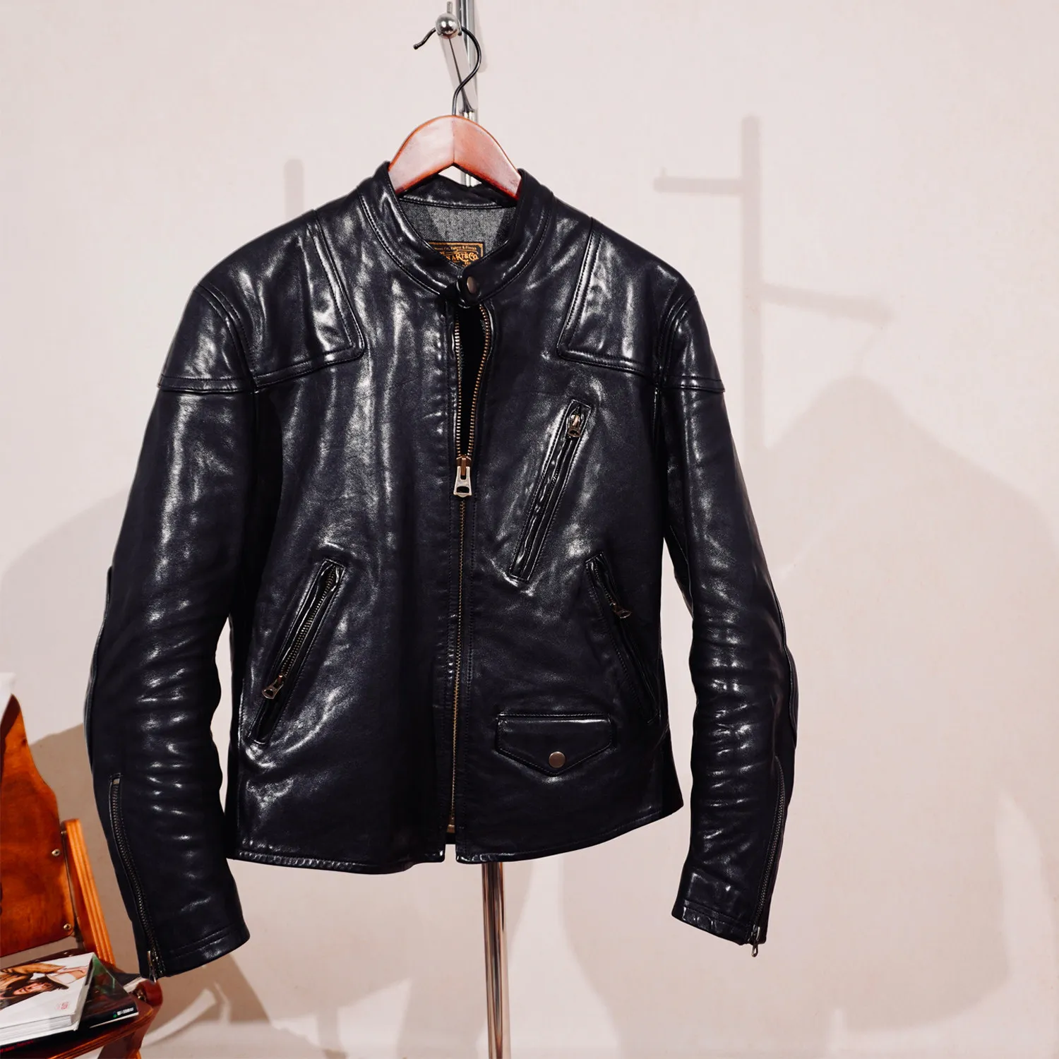 Tailor Brando Vegetable Tanned Horsehide Classic Venom Men's Short Genuine Leather Biker Jacket