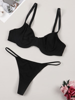 Women's Solid Color Sexy Underwear No Padded  Bra With Low-Rise Thong  Ladies Comfortable Lingerie Set