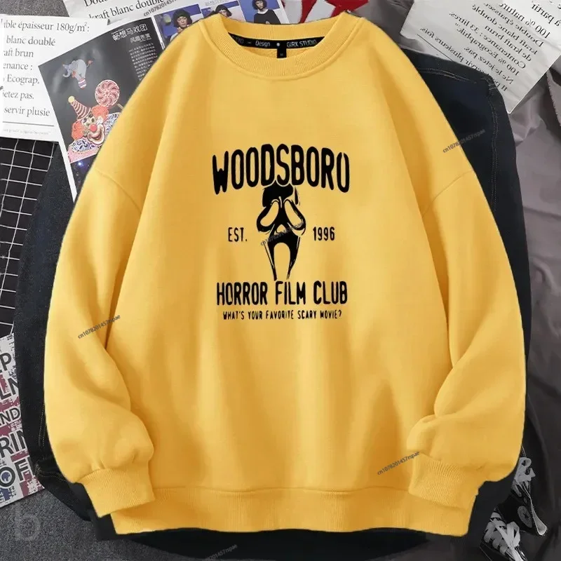 2024 Woodsboro Horror Club Sweatshirt Halloween Scream-Ghost Hoodie Ghost Sweatshirt Harajuku Long Sleeve Pullover Women