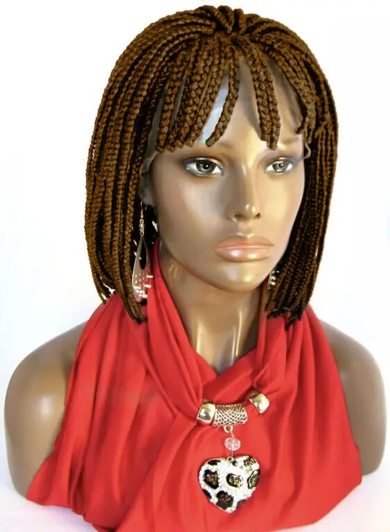 Fashion Short Bob Brown Box Braided Wigs with bangs Synthetic Hair Twist Braids