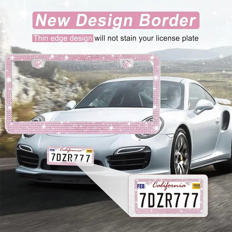 

1/2pc Bling Crystal Car License Plate Frame Women Rhinestone License Plate Frame Cover Holder Car Accessories with Screw 31*16cm